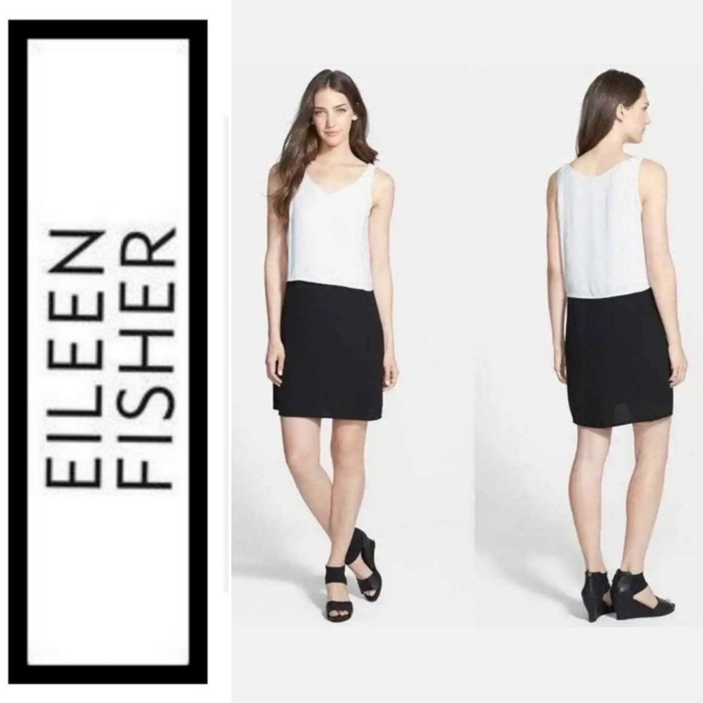 🆕️ Eileen Fisher Color Block Silk Georgette Crepe Mini Dress